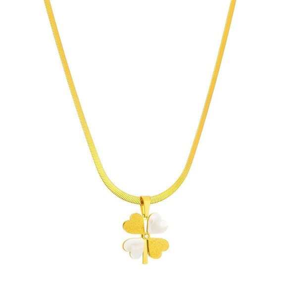 18K Gold Plated Women's Two Tone Clover Pendant Necklace Waterproof Jewelry - Picture 1 of 13